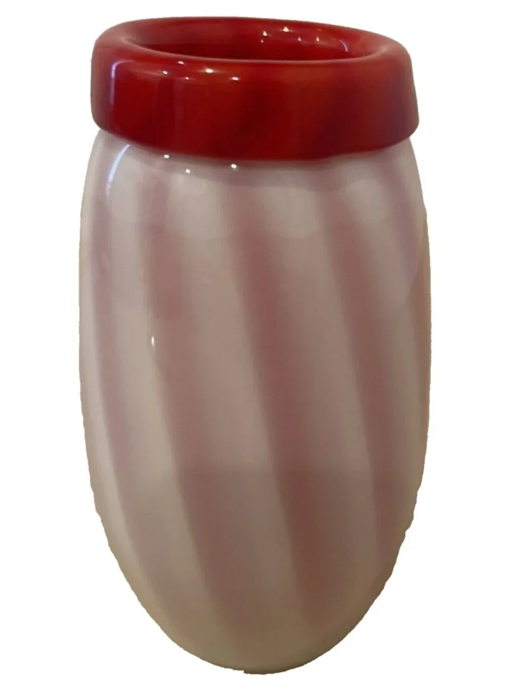 Dale Tiffany Favrile Art Glass Vase Red White Swirl VTG With Sticker 7.75